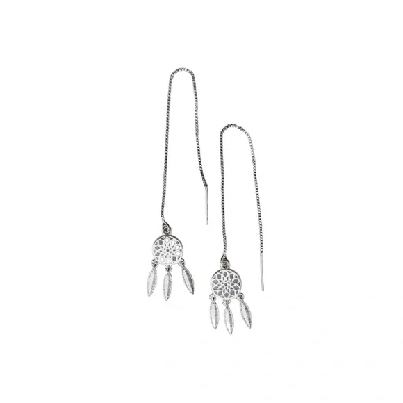 🆕 Gorgeous Dainty .925 Sterling Sikver Dream Catcher w/Fringe Drop Earrings NWT - Picture 4 of 14